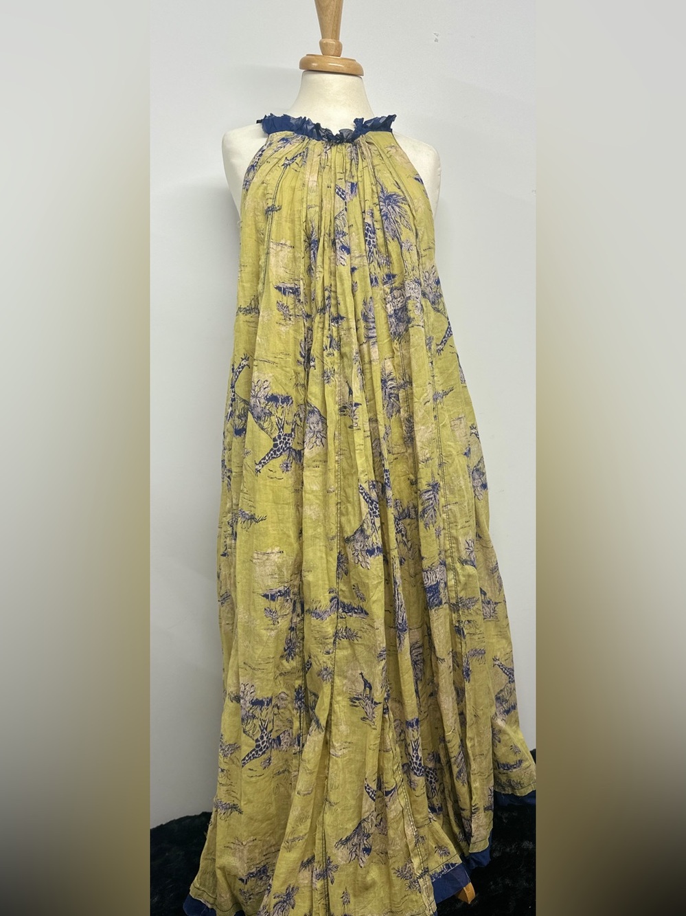 Free People Tropical Toile Maxi Dress Yellow Blue Safari Print Size L